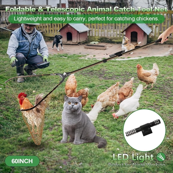 Animal Catch Pole Control Tool Net, Poultry Catching Pole Kit, Cat Chicken Catcher, Poultry Catching Trap Net for Small Animals Support Duck,Goose,Bird, Skunk Bat and Raccoon$$Garden & Patio