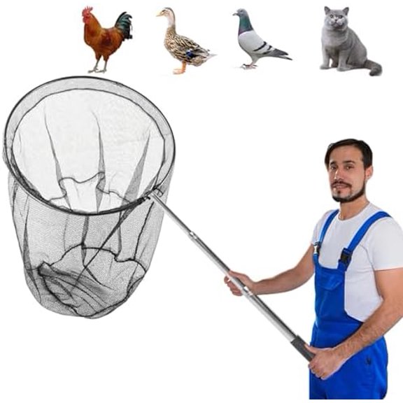 Animal Catcher Net, Chicken Catching Net for Poultry Supplies, Extendable 72" Made of Stainless Steel Fishing net Catcher for Catching Small Duck, Geese, Bird, Bat, Chickens, cat, Poultry