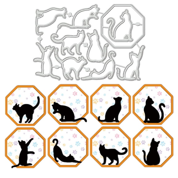 Animal Cats Cutting Dies Cutting Dies Stencil Metal Set with Octagonal Border Cut Dies for Card Making Album Decorative Embossing