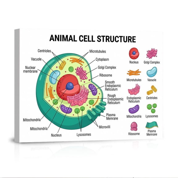 Animal Cell Structure Diagram Biology Science Education Chart Parts Labeled For Classroom Home Canvas