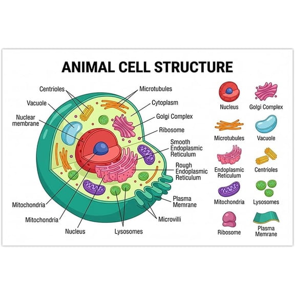Animal Cell Structure Science Biology Educational Classroom Poster Wall Art