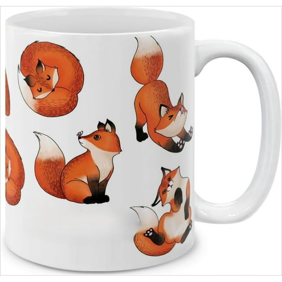 Animal Ceramic Mug Red Fox Funny Playful Postures Ceramic Coffee Mug Tea Cup, Poodle Hen Shepherd Frog Shark Dog Ceramic Cup Animal Protection Gifts for Animal Lovers - 11 OZ