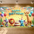 thumbnail image 1 of Animal Characters Banner Colorful Balloons Birthday Display Cartoon Style Bright Colors Animal Party Backdrop for Birthday Party Kids Gathering Photo Shoot, 1 of 9