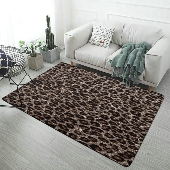 Leopard Print Area Rug - 5.2x7 Ft Faux Cowhide Fur Rug, Animal Print Carpet For Bedroom, Living Room, Office