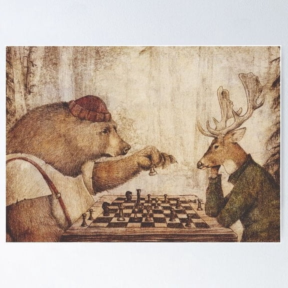 Animal Chess Fantasy Illustration Poster, Poster Home Decor , Poster Print Only