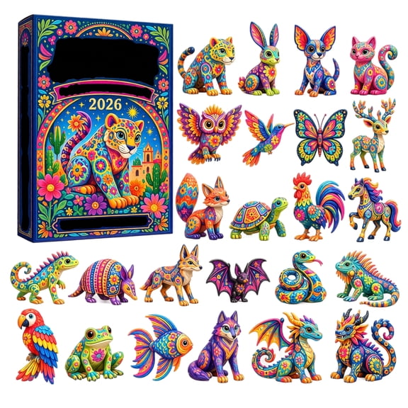 Animal Christmas Advent Calendar, 24 Days Resin Folk Art Statues Blind Box for Tabletop & Fireplace Holiday Decor Gift for Animal Lovers