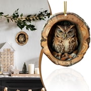 Animal Christmas Ornament,3D Flat Acrylic Owl Decoration,Forest Animal Decoration,Acrylic Hanging Woodland Pendant for Xmas Tree Decorations,Hanging Ornament Home Party DecorC