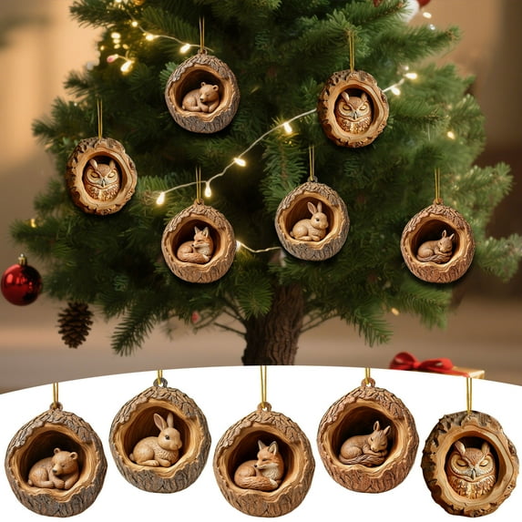 Animal Christmas Ornament, Forest Animal Decoration, Christmas Tree Animal Pattern 2D Acrylic Ornament, Christmas Tree Ornaments for Friends, Family Or Anyone Who Adores Animals 5PC-B