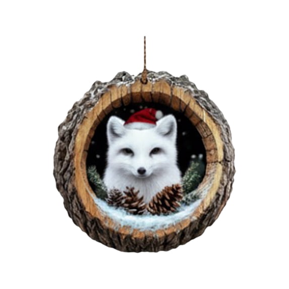 Animal Christmas Ornament - Forest Animals Hanging Decorations for Christmas Trees - Little Animals Pattern 2D Acrylic Decorations - Animal Lovers Gift Arctic Fox