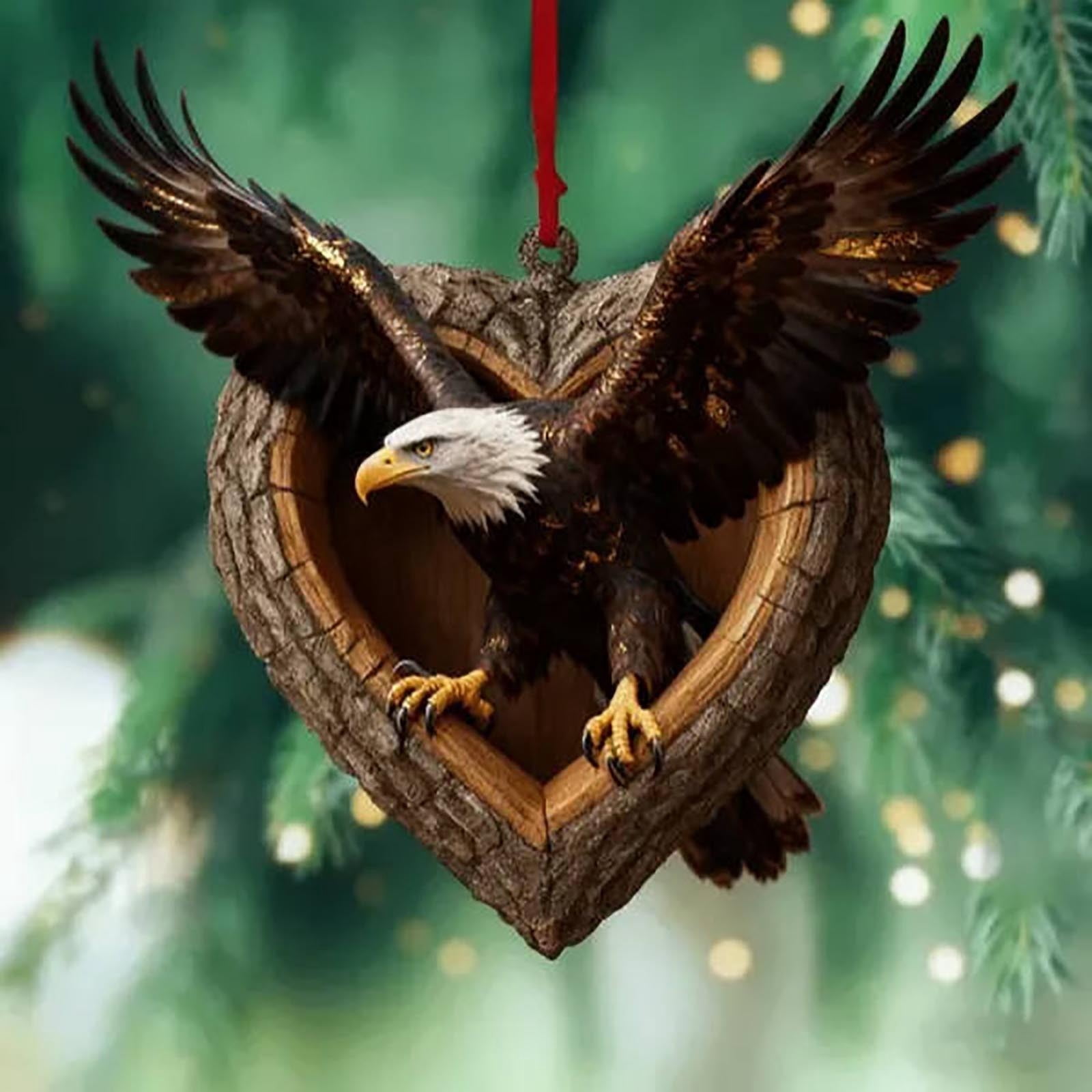 Heart-Shaped Forest Animal Ornament, 2D Woodland Creature Forest Animal Hanging Decoration, Charm Christmas Tree Acrylic Flat Ornament, Home Indoor Outdoor Decoration, Animals Lovers Gifts (Eagle)