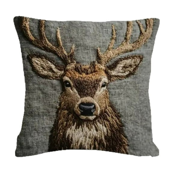 Animal Christmas Pillow Cover, Wild Deer Pillowcase for Sofa Decor, Head Throw Pillow Case, Vintage Printed Christmas Cushion Cover for Outdoor Couch Bed Decor, Gray