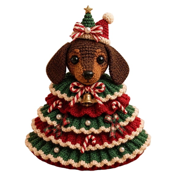 Animal Christmas Tree Crochet Kit, DIY Handmade Ornament with Pearl Beads Bow, Beginner Friendly Crochet Craft Set for Adults