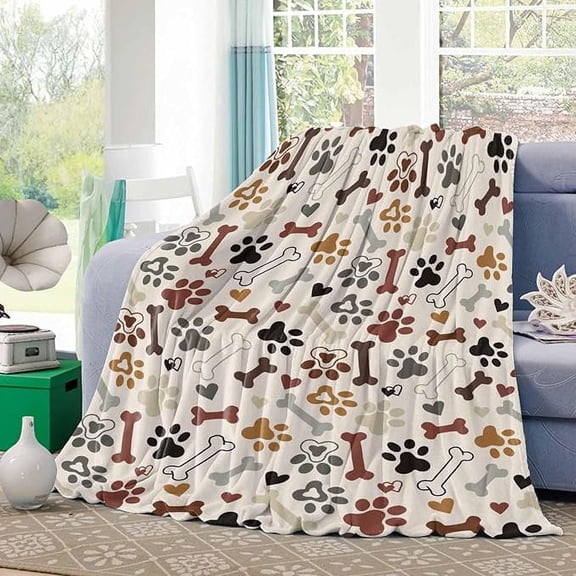 Animal Claw Prints Fleece Throw Blanket For Couch Flannel Bed Blankets Pet Dog Paw Bone Love Heart Fuzzy Warm Plush Throws Super Soft Cozy Blanket For Sofa Travel Camping 60" x 80"