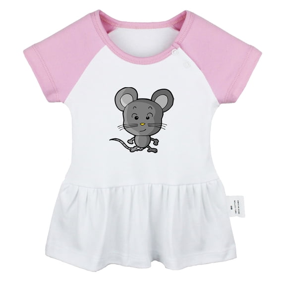 Animal Clever Mouse Pattern Dresses For Baby, Newborn Babies Skirts, Infant Princess Dress, 0-24M Kids Graphic Clothes (Pink Raglan Dresses, 0-6 Months)
