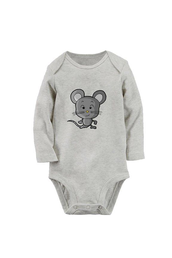 Animal Clever Mouse Pattern Rompers, Newborn Baby Unisex Bodysuits, Infant Jumpsuits, Toddler 0-12 Months Kids Long Sleeves Oufits (Gray, 0-6 Months)