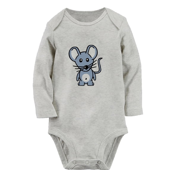Animal Clever Mouse Pattern Rompers, Newborn Baby Unisex Bodysuits, Infant Jumpsuits, Toddler 0-12 Months Kids Long Sleeves Oufits (Gray, 6-12 Months)