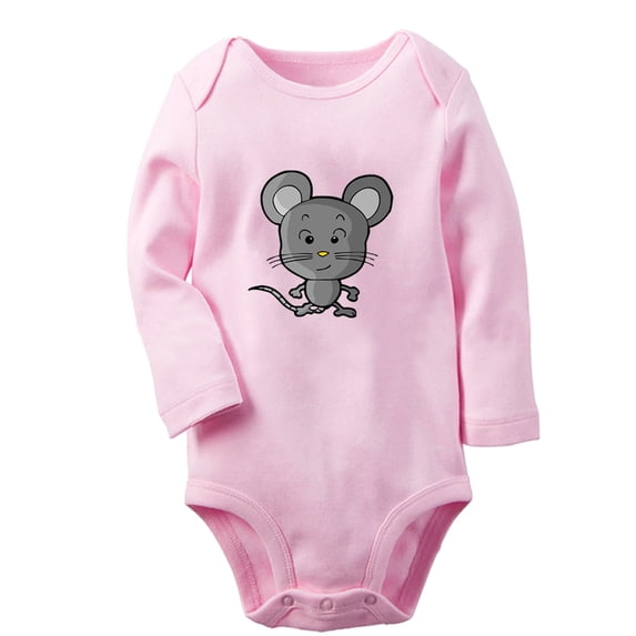 Animal Clever Mouse Pattern Rompers, Newborn Baby Unisex Bodysuits, Infant Jumpsuits, Toddler 0-12 Months Kids Long Sleeves Oufits (Pink, 0-6 Months)