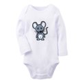 thumbnail image 1 of Animal Clever Mouse Pattern Rompers, Newborn Baby Unisex Bodysuits, Infant Jumpsuits, Toddler 0-12 Months Kids Long Sleeves Oufits (White, 6-12 Months), 1 of 4