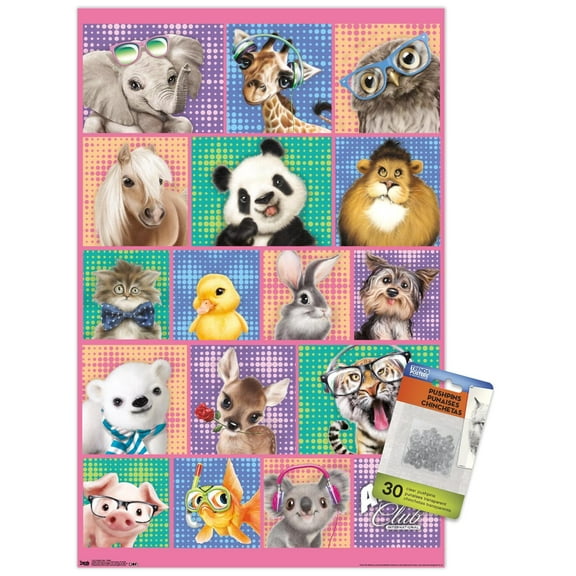 Animal Club - Group Wall Poster with Push Pins, 14.725" x 22.375"