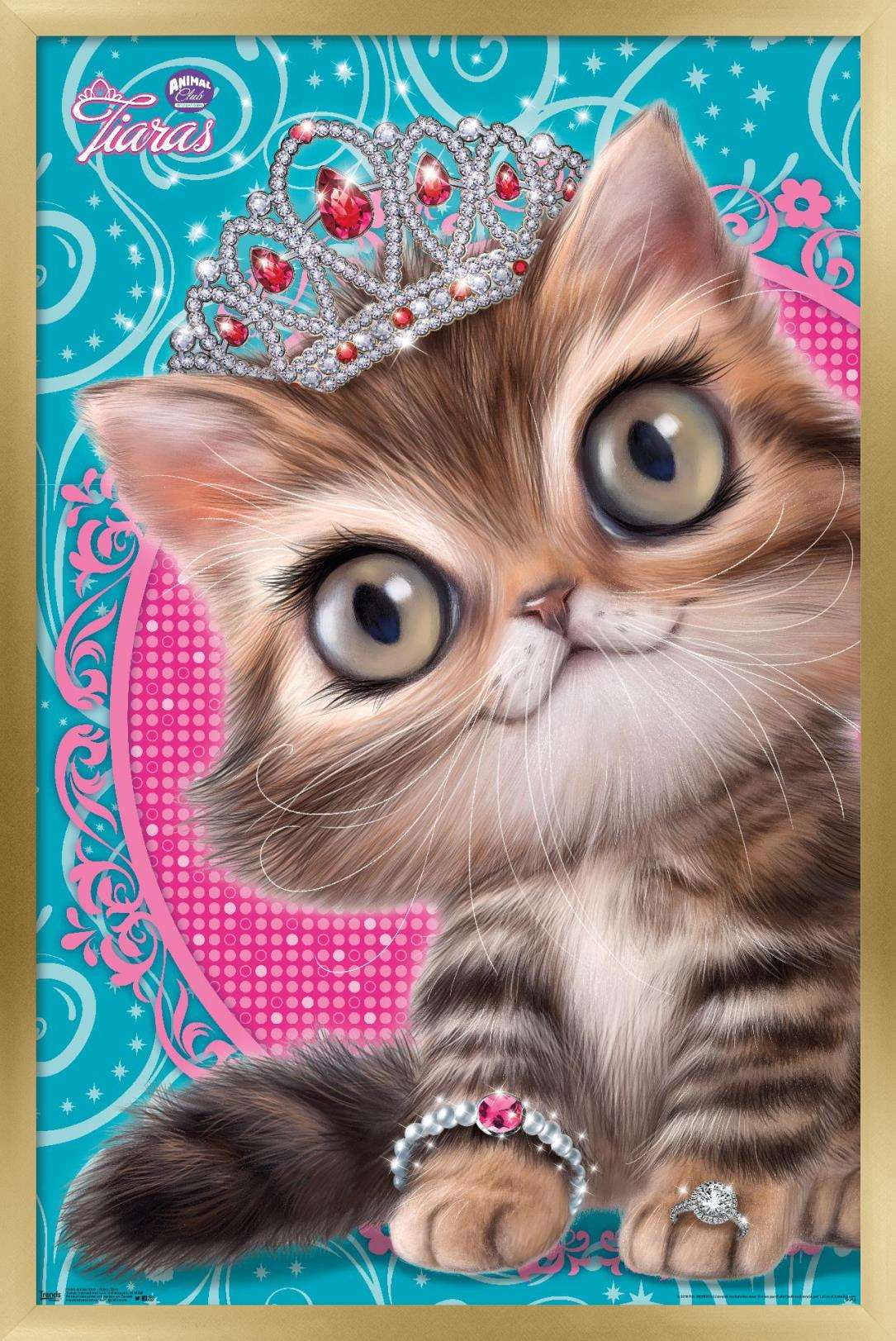 Animal Club - Kitten in a Tiara Wall Poster, 14.725" x 22.375", Framed