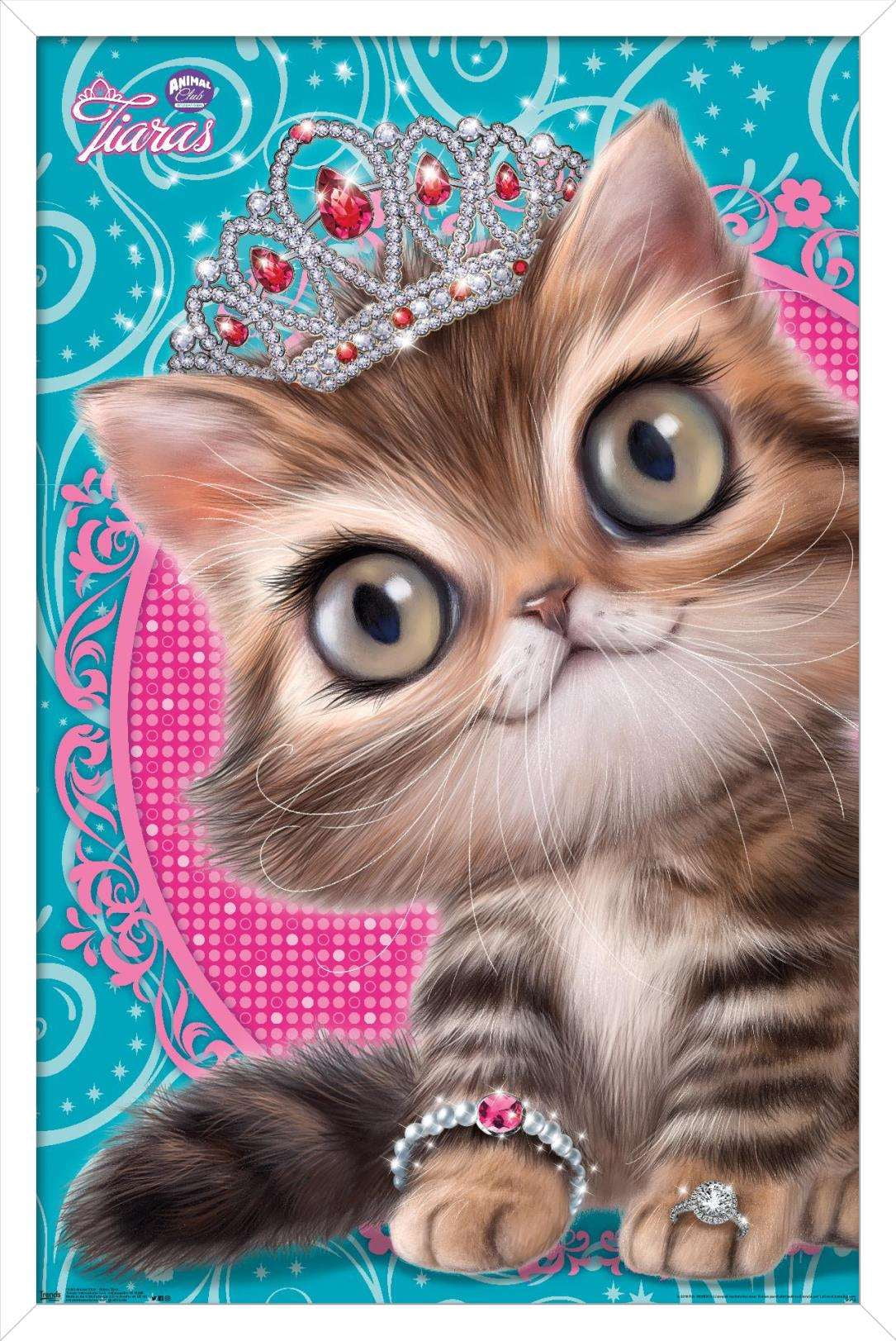 Animal Club - Kitten in a Tiara Wall Poster, 14.725" x 22.375", Framed