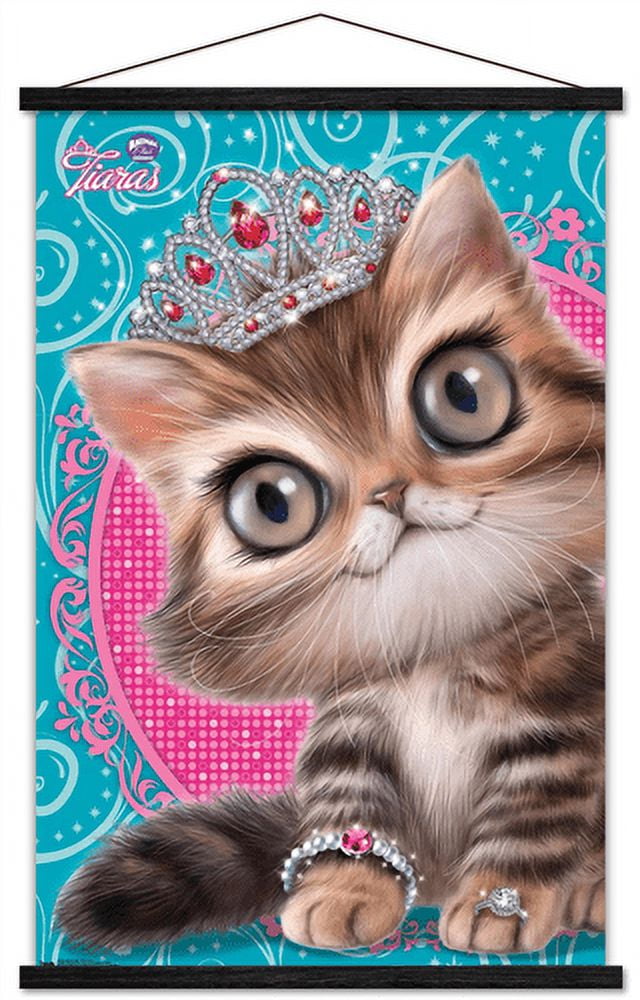 Animal Club - Kitten in a Tiara Wall Poster with Wooden Magnetic Frame, 22.375" x 34"