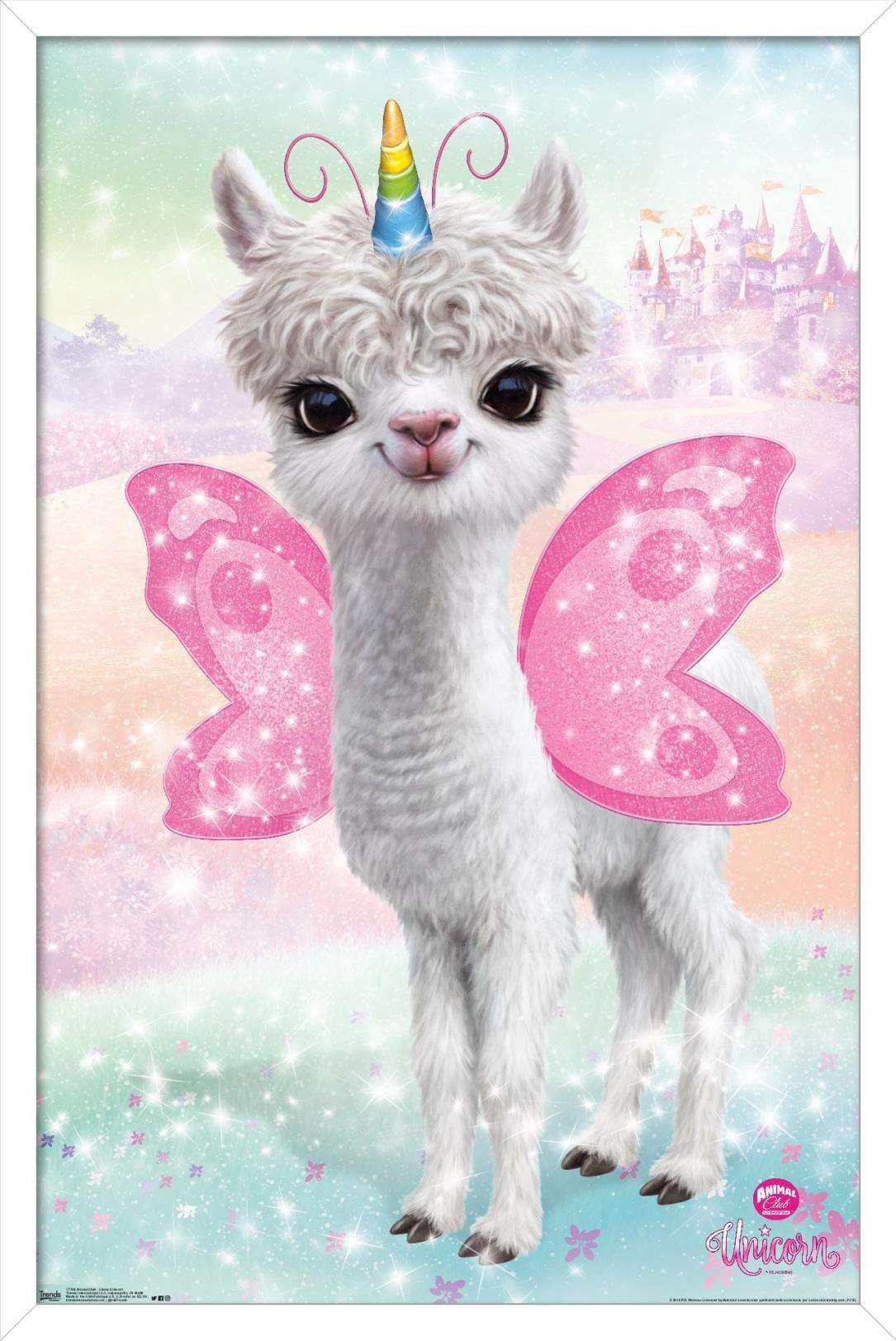 Animal Club - Lama Unicorn Wall Poster, 14.725" x 22.375", Framed