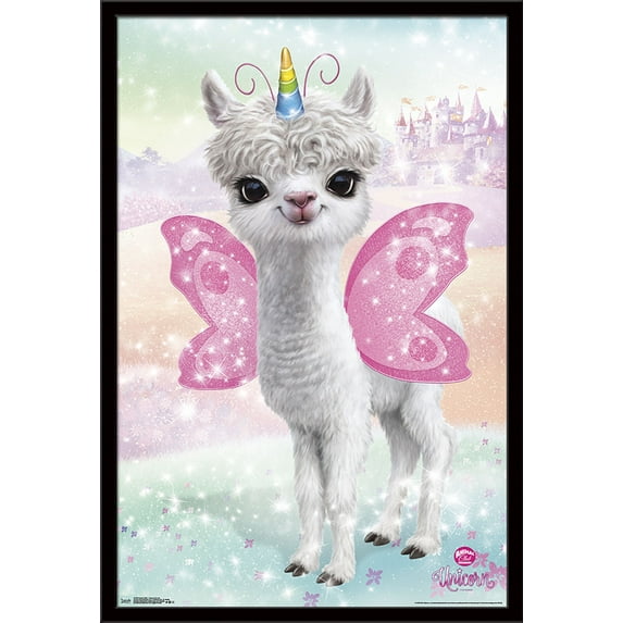 Animal Club - Lama Unicorn Wall Poster, 22.375" x 34", Framed
