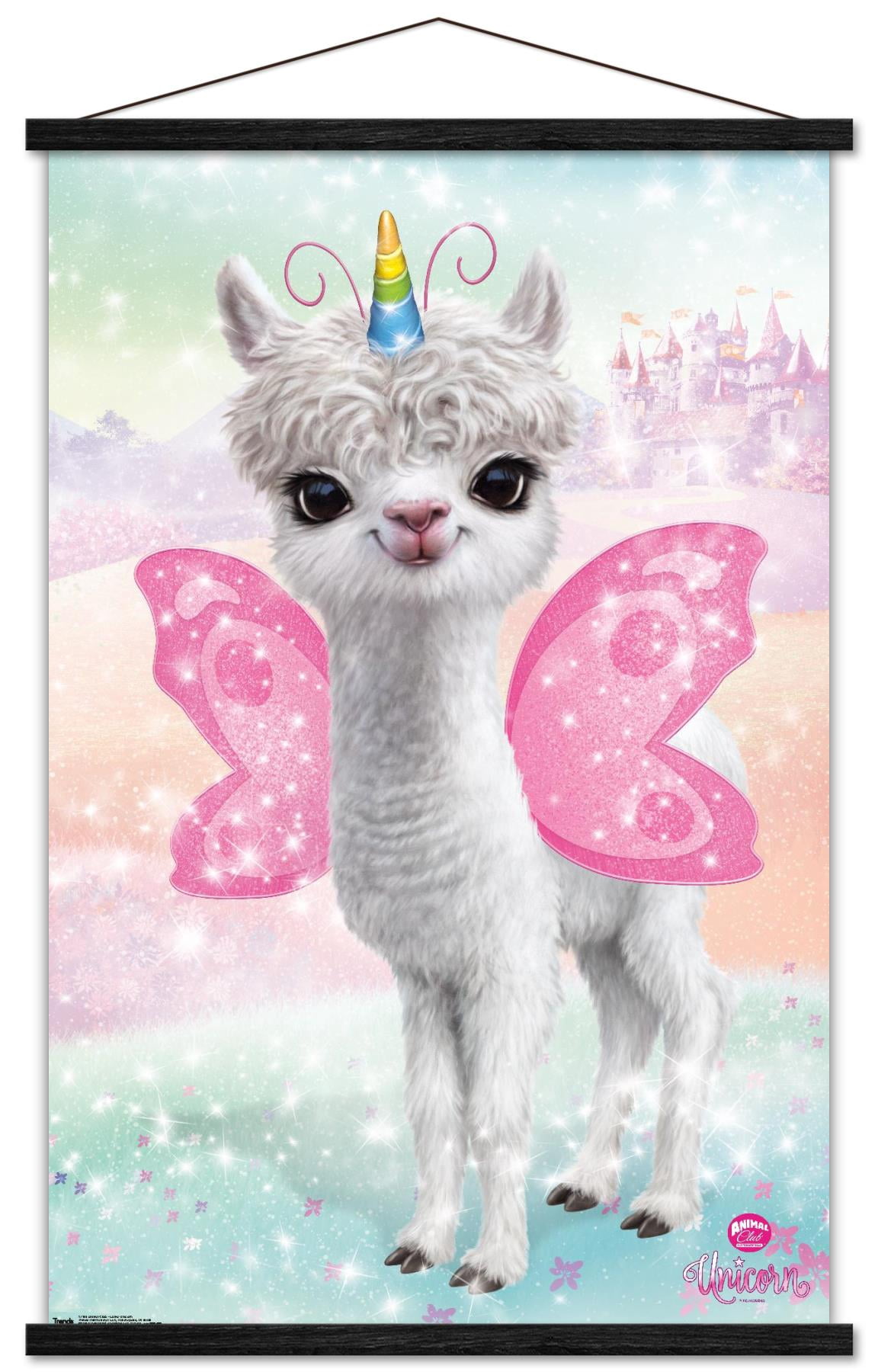 Animal Club - Lama Unicorn Wall Poster with Wooden Magnetic Frame, 22.375" x 34"