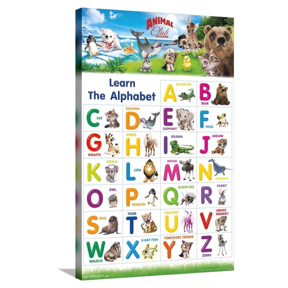 Animal Club - Letters ABC Canvas Wall Poster, 22.375" x 34"
