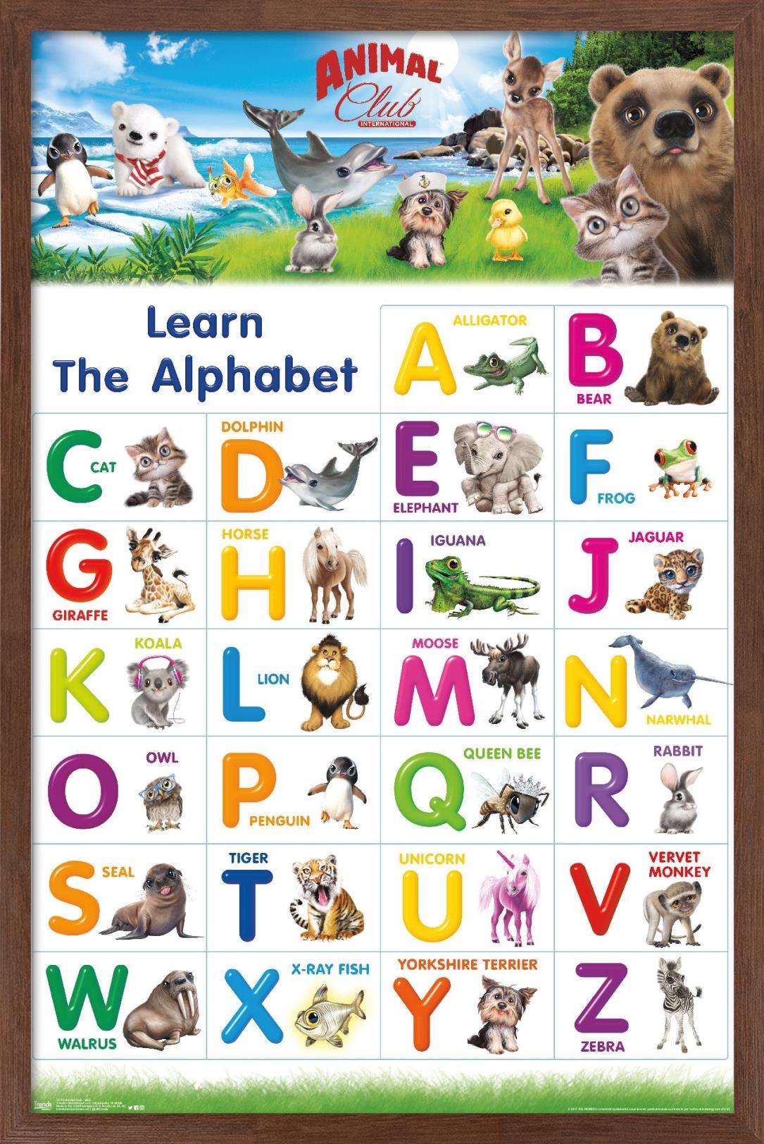 Animal Club - Letters ABC Wall Poster, 14.725" x 22.375", Framed