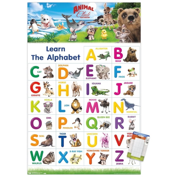 Animal Club - Letters ABC Wall Poster, 14.725" x 22.375"