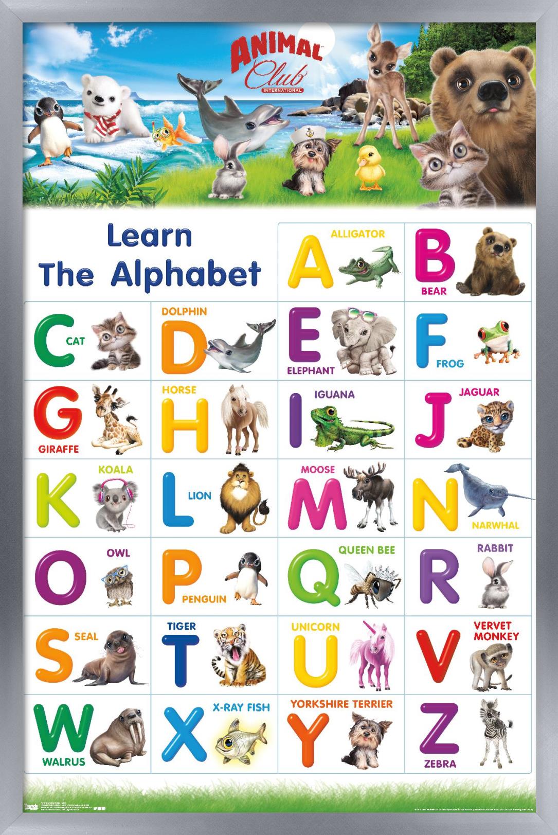 Animal Club - Letters ABC Wall Poster, 22.375" x 34", Framed