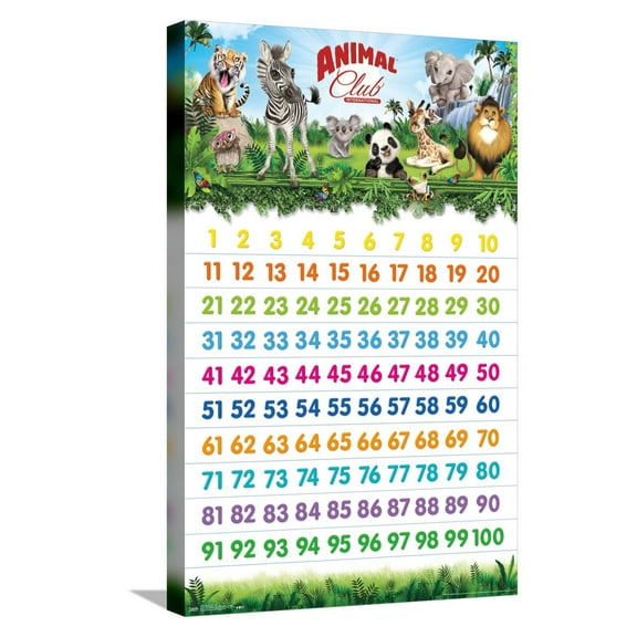 Animal Club - Numbers 123 Canvas Wall Poster, 14.725" x 22.375"