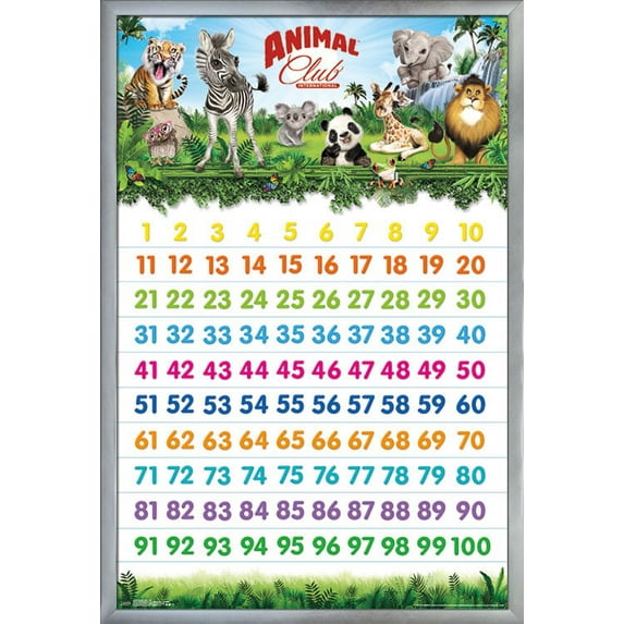 Animal Club - Numbers 123 Wall Poster, 22.375" x 34", Framed