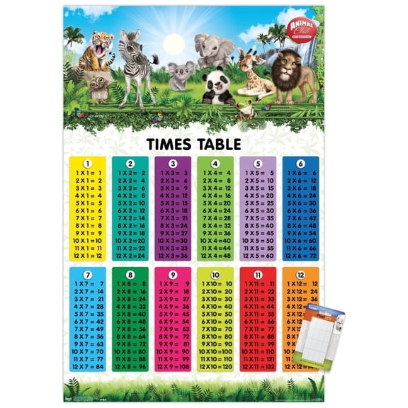 Animal Club - Numbers Times Tables Wall Poster, 14.725" x 22.375"