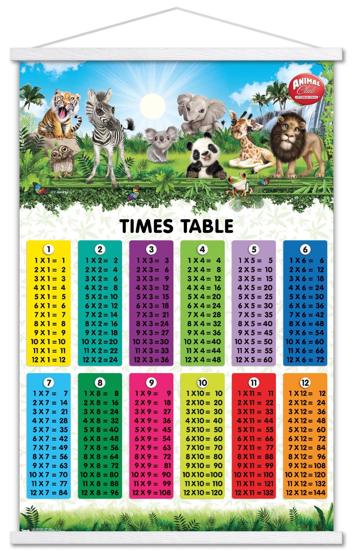 Animal Club - Numbers Times Tables Wall Poster with Magnetic Frame, 22. ...