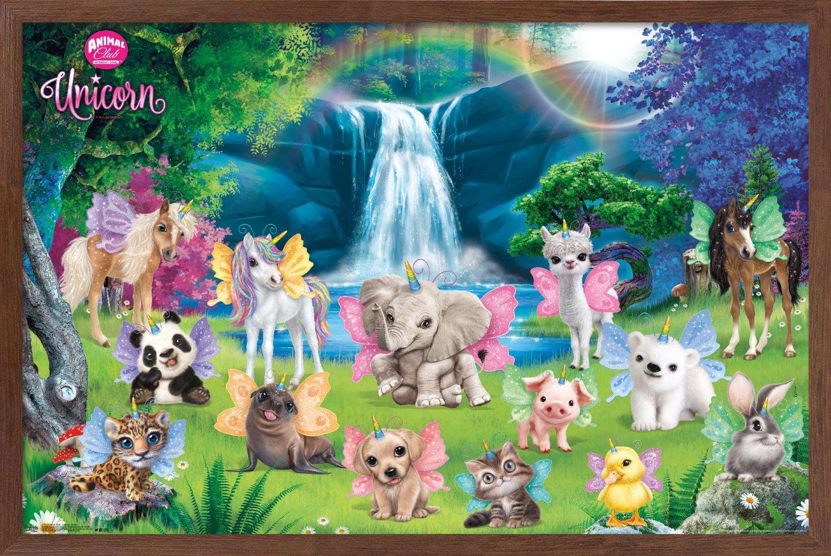 Animal Club - Unicorn Group Wall Poster, 14.725" x 22.375", Framed