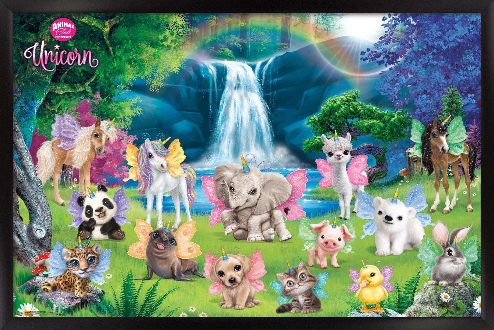 Animal Club - Unicorn Group Wall Poster, 14.725" x 22.375", Framed