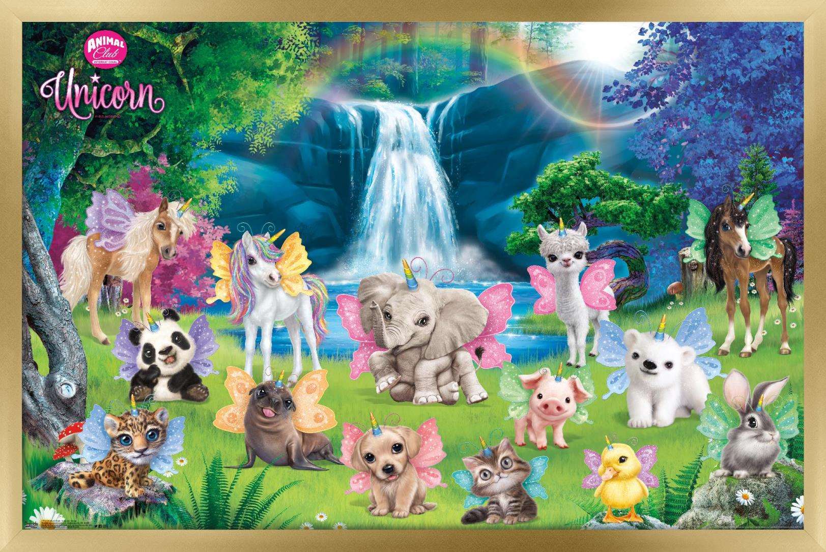 Animal Club - Unicorn Group Wall Poster, 14.725" x 22.375", Framed