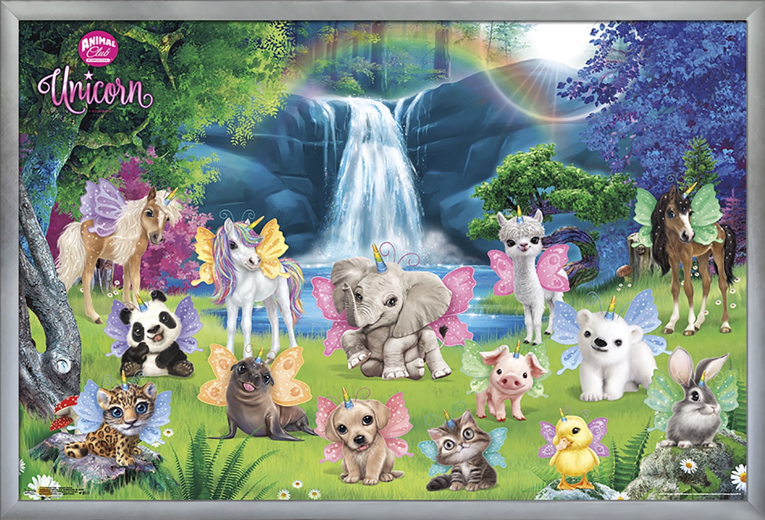 Animal Club - Unicorn Group Wall Poster, 22.375" x 34", Framed