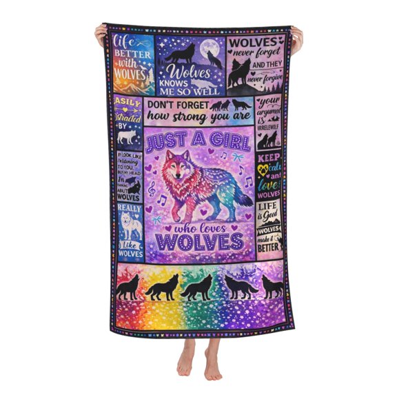 Animal Colorful Wolf Bath Towel Soft and Highly Absorbent for Adults