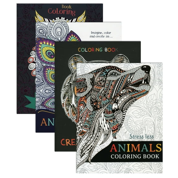 Animal Coloring Book for Adults 4-Title, for Learning Drawing Coloring, 4-Pack