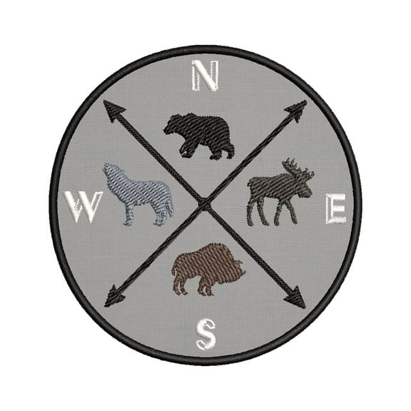 Animal Compass Embroidered DIY Iron on or Sew-on Decorative Patch Badge Emblem Appliques Adventure Wildlife Vacation Travel Tourist Souvenir Series
