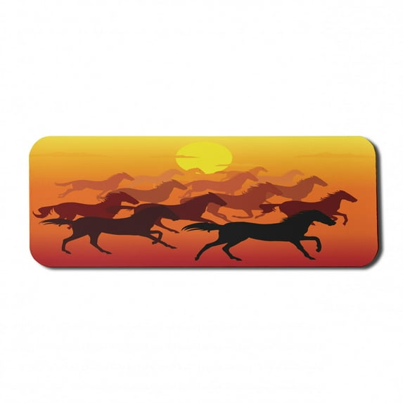 Animal Computer Mouse Pad, Dramatic View of Many Horse Running and Sunset Tangerine Colors Graphic, Rectangle Non-Slip Rubber Mousepad Large, 31" x 12" Gaming Size, Marigold and Maroon, by Ambesonne