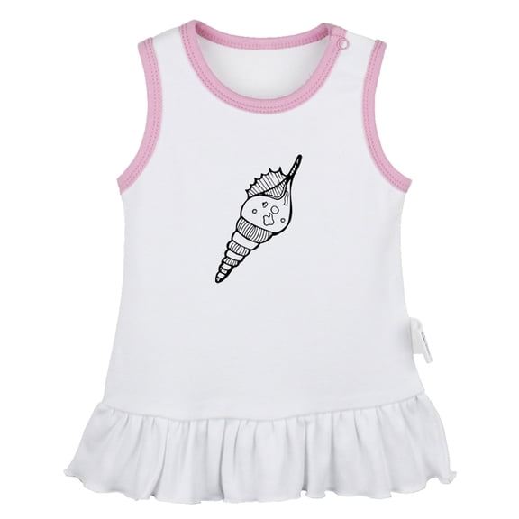 Animal Conch Pattern Dresses For Baby, Newborn Babies Skirts, Infant Princess Dress, 0-24M Kids Graphic Clothes (White Sleeveless Dresses, 0-6 Months)