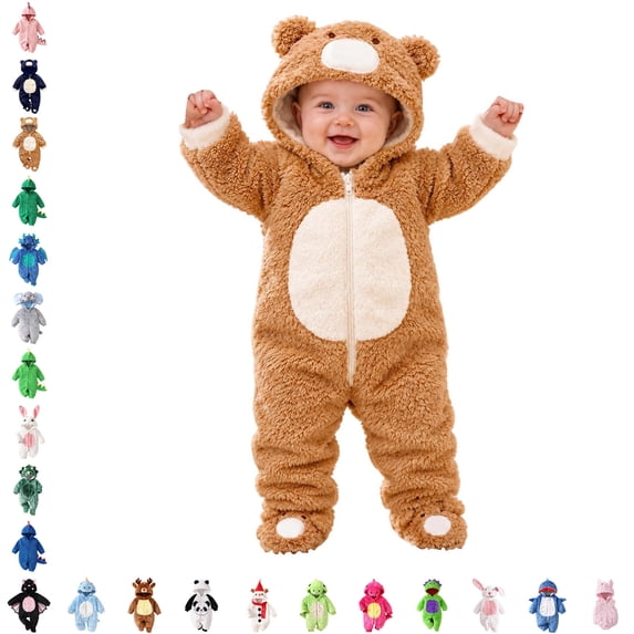 Animal for Soft Warm Bear Hooded Long Sleeve Jumpsuit Cartoon Outfit