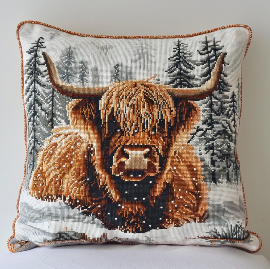 Animal Cow 11CT Needlepoint Pillow Kit Cross Stitch Cushion Cover 18x18inch