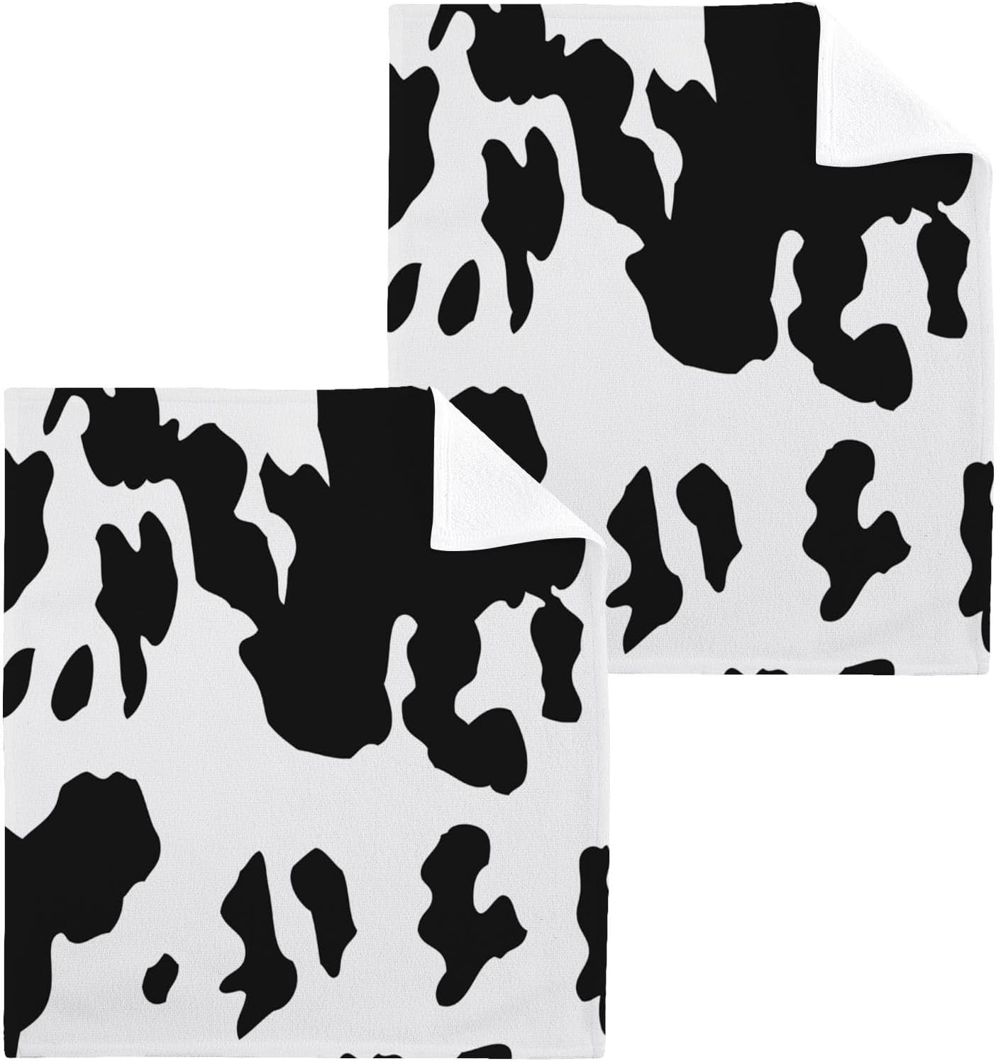 KFXHANGD Western Cow Print Kitchen Towels Set Of 2 - 16x24 Inch Dish Towels & Dishcloths, Cow Themed Decor