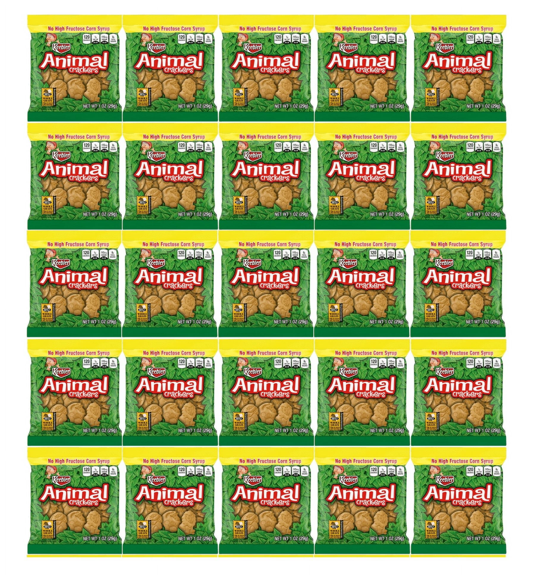 Animal Crackers, Crackers individual bags, Variety Crackers Snack Bulk Packs - Graham Cracker, Keebler, Whole Grain, No High Fructose Corn Syrup, 1 oz Packets. (Pack of 25)